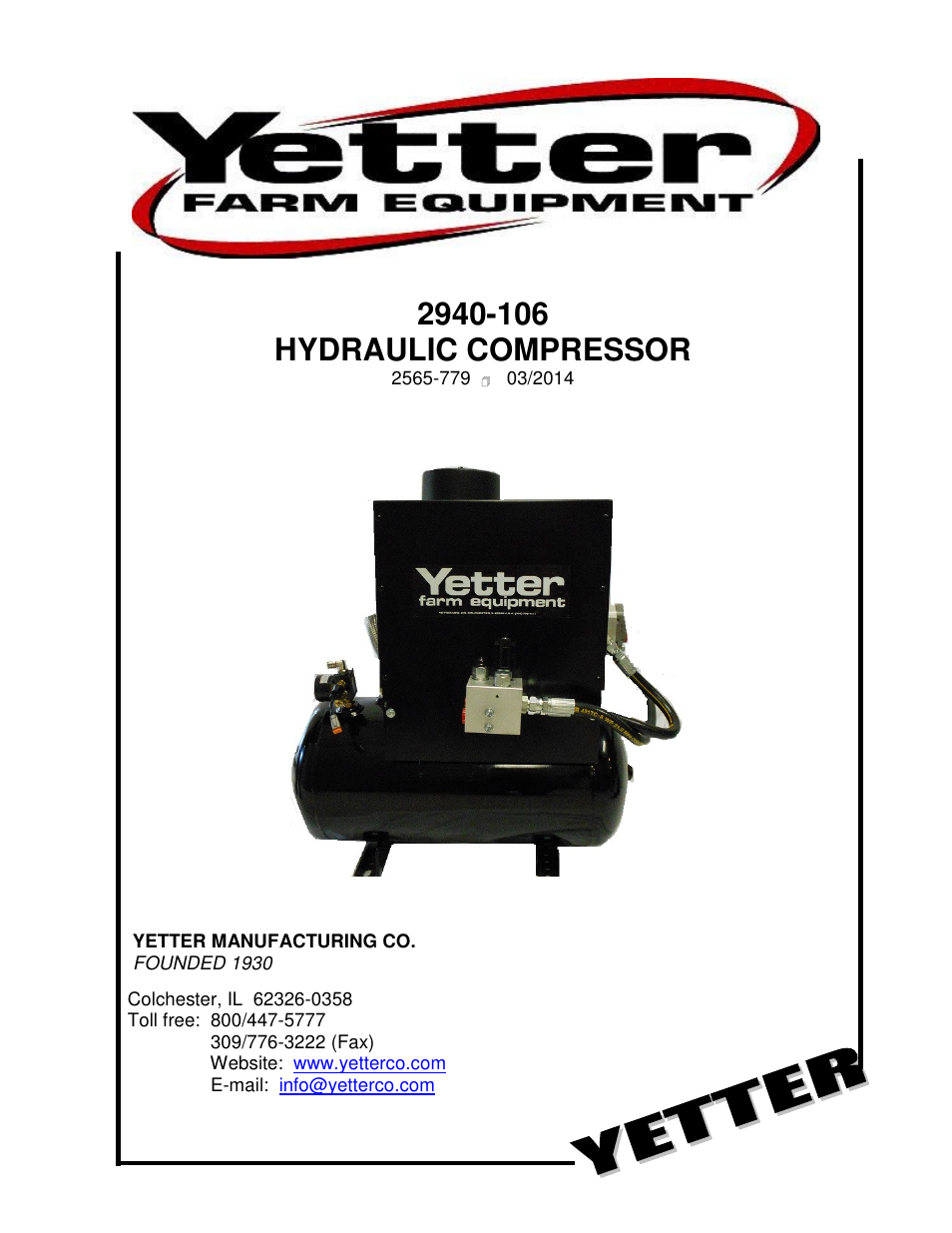 Yetter 2940-055 Hydraulic Compressor User Manual | 24 pages