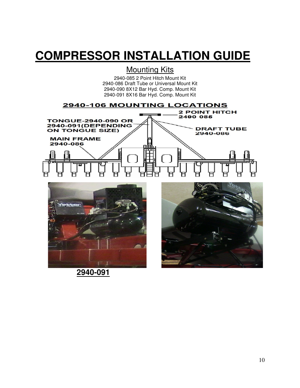 Compressor installation guide, Mounting kits | Yetter 2940-055 Hydraulic Compressor User Manual | Page 10 / 24
