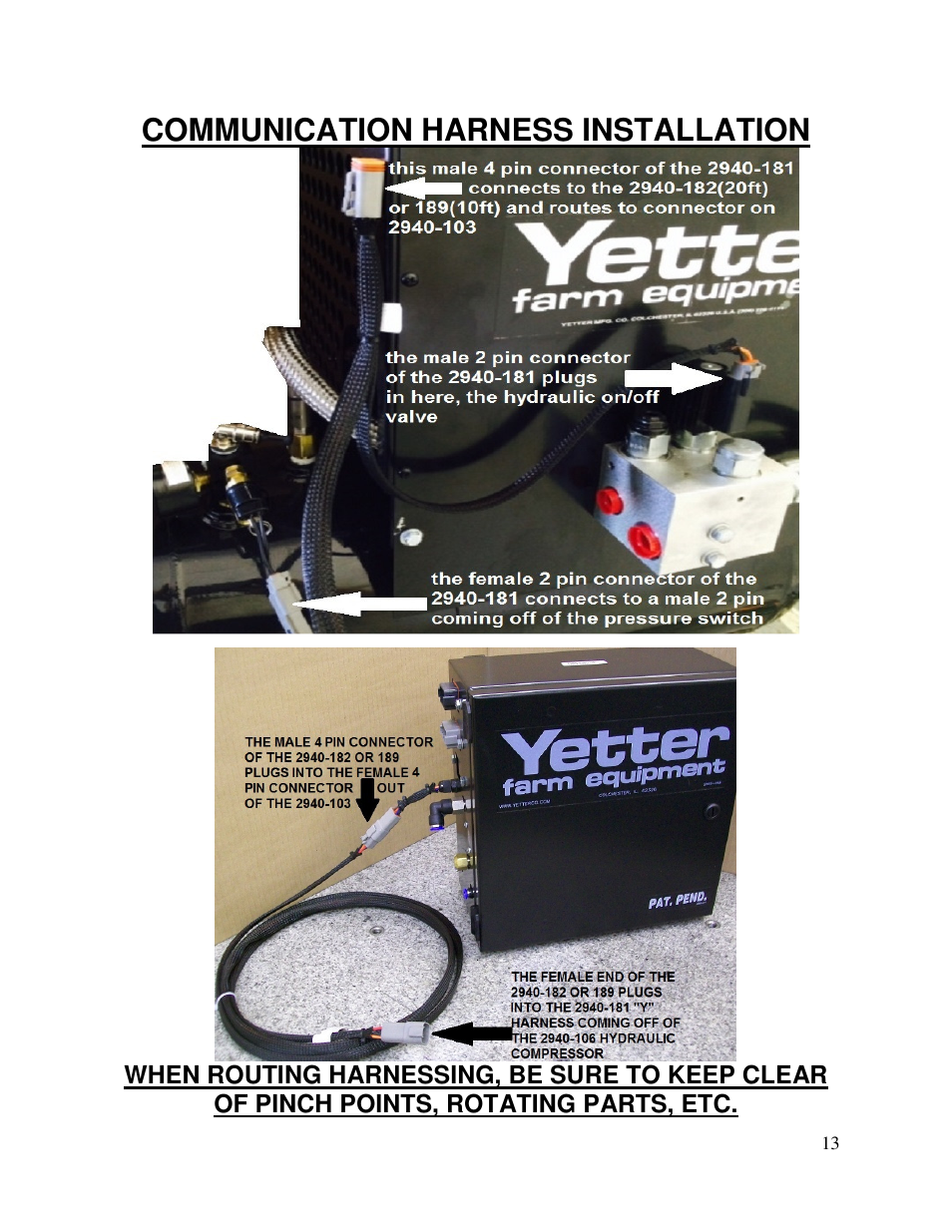 Communication harness installation | Yetter 2940-055 Hydraulic Compressor User Manual | Page 13 / 24