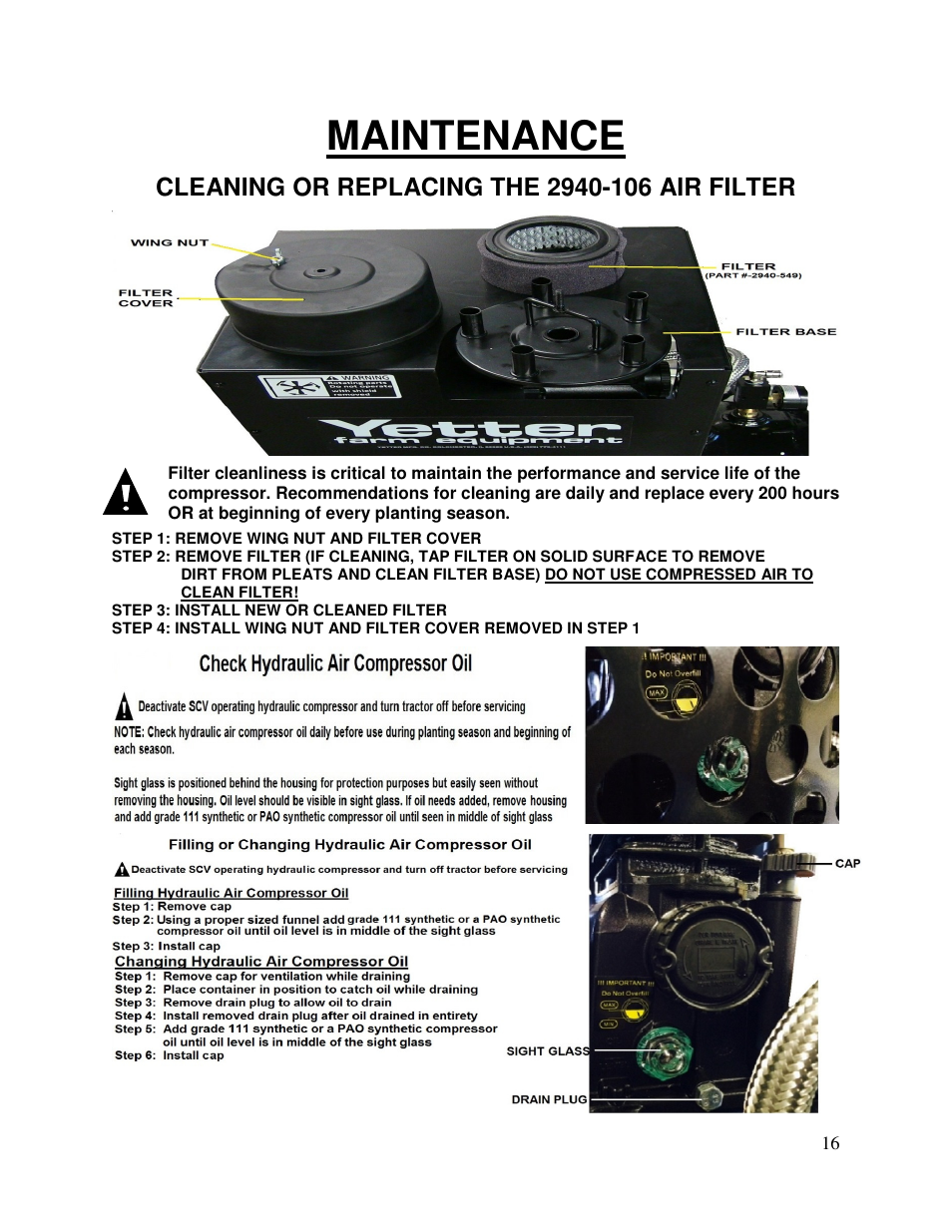 Maintenance | Yetter 2940-055 Hydraulic Compressor User Manual | Page 16 / 24