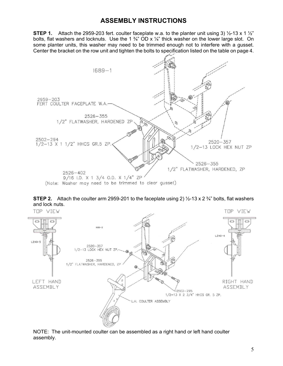 Yetter 2959 Row Unit Mounted Fertilizer Coulter User Manual | Page 5 / 12