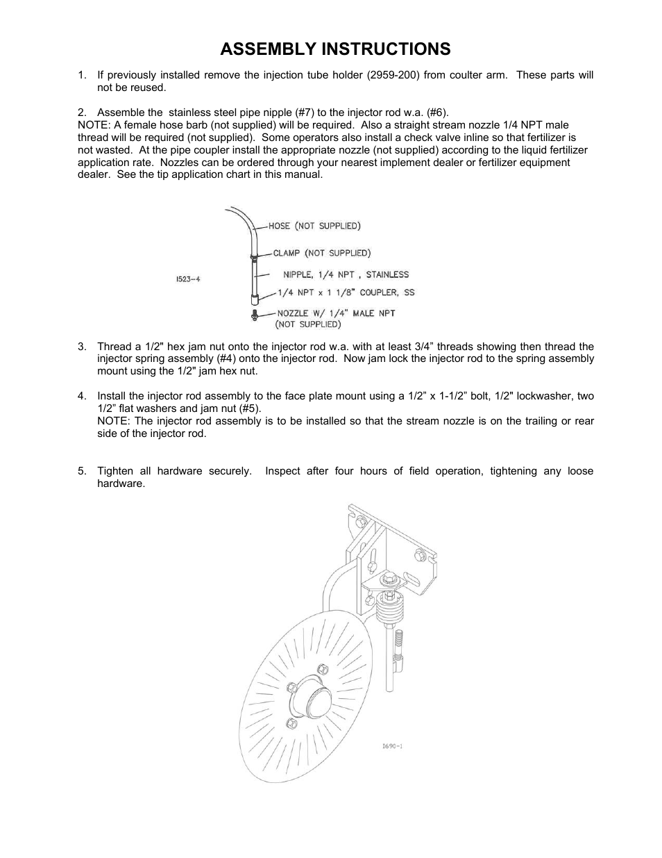 Assembly instructions | Yetter 2959-104 Spring Mount Inj. User Manual | Page 2 / 3