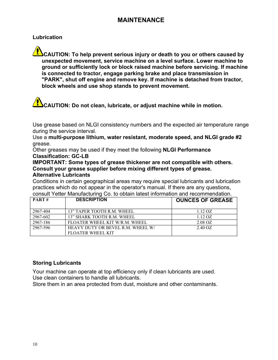 Maintenance | Yetter 2967-025 Residue Manager User Manual | Page 10 / 16