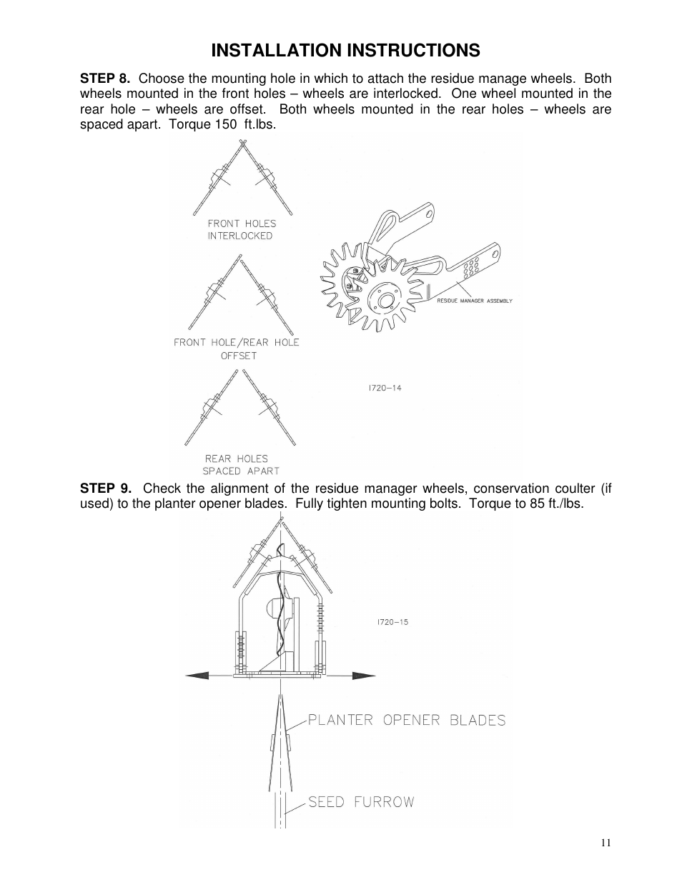 Installation instructions | Yetter 2967-007 U.N.T. Residue Manager User Manual | Page 11 / 28