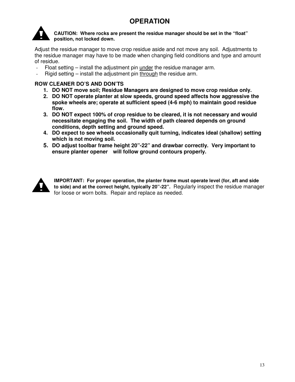 Operation | Yetter 2967-007 U.N.T. Residue Manager User Manual | Page 13 / 28