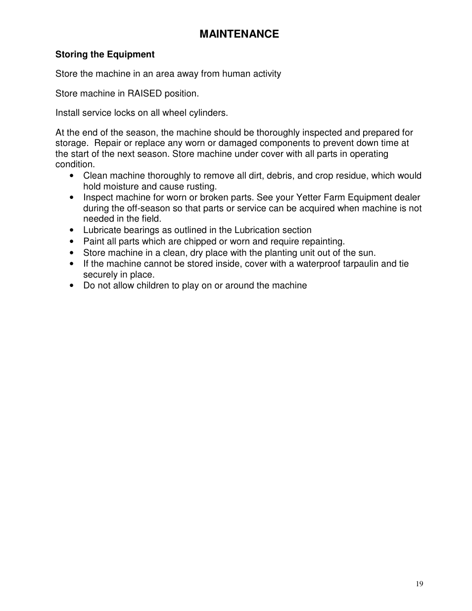 Maintenance | Yetter 2967-007 U.N.T. Residue Manager User Manual | Page 19 / 28