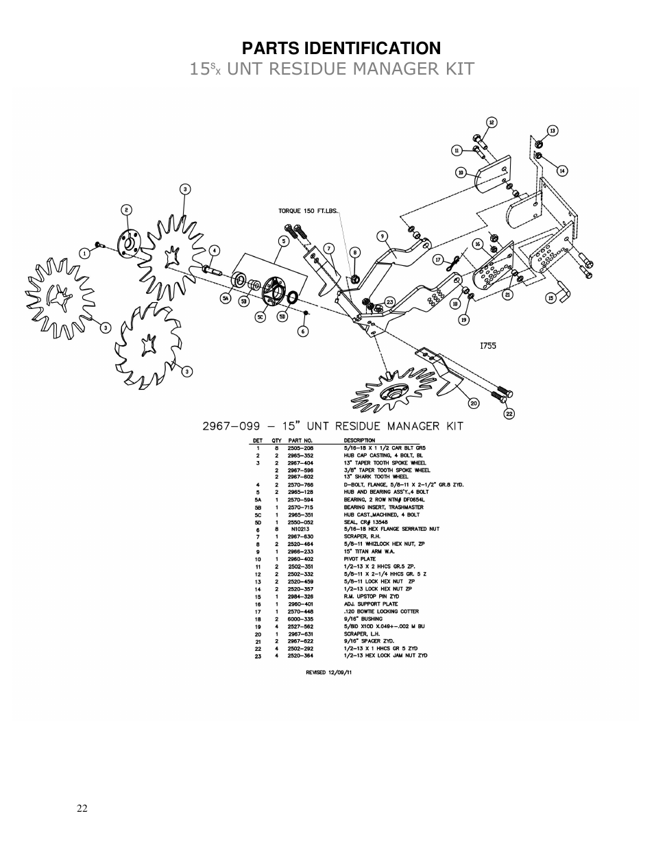 Parts identification 15˾ unt residue manager kit | Yetter 2967-007 U.N.T. Residue Manager User Manual | Page 22 / 28