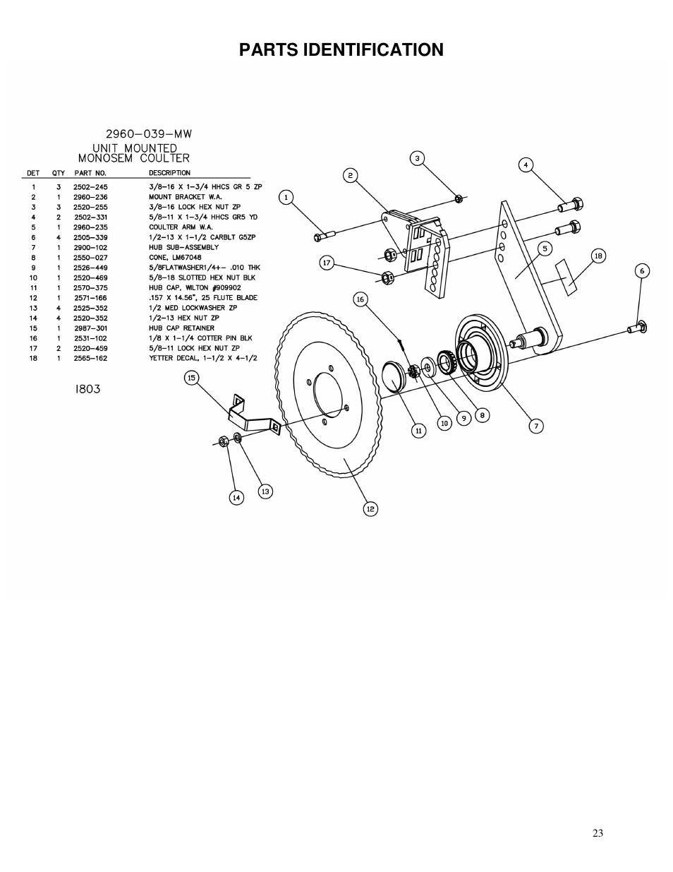 Parts identification | Yetter 2967-007 U.N.T. Residue Manager User Manual | Page 23 / 28