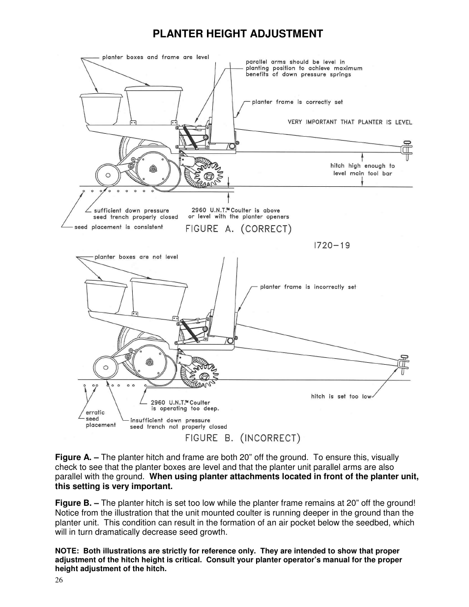 Planter height adjustment | Yetter 2967-007 U.N.T. Residue Manager User Manual | Page 26 / 28