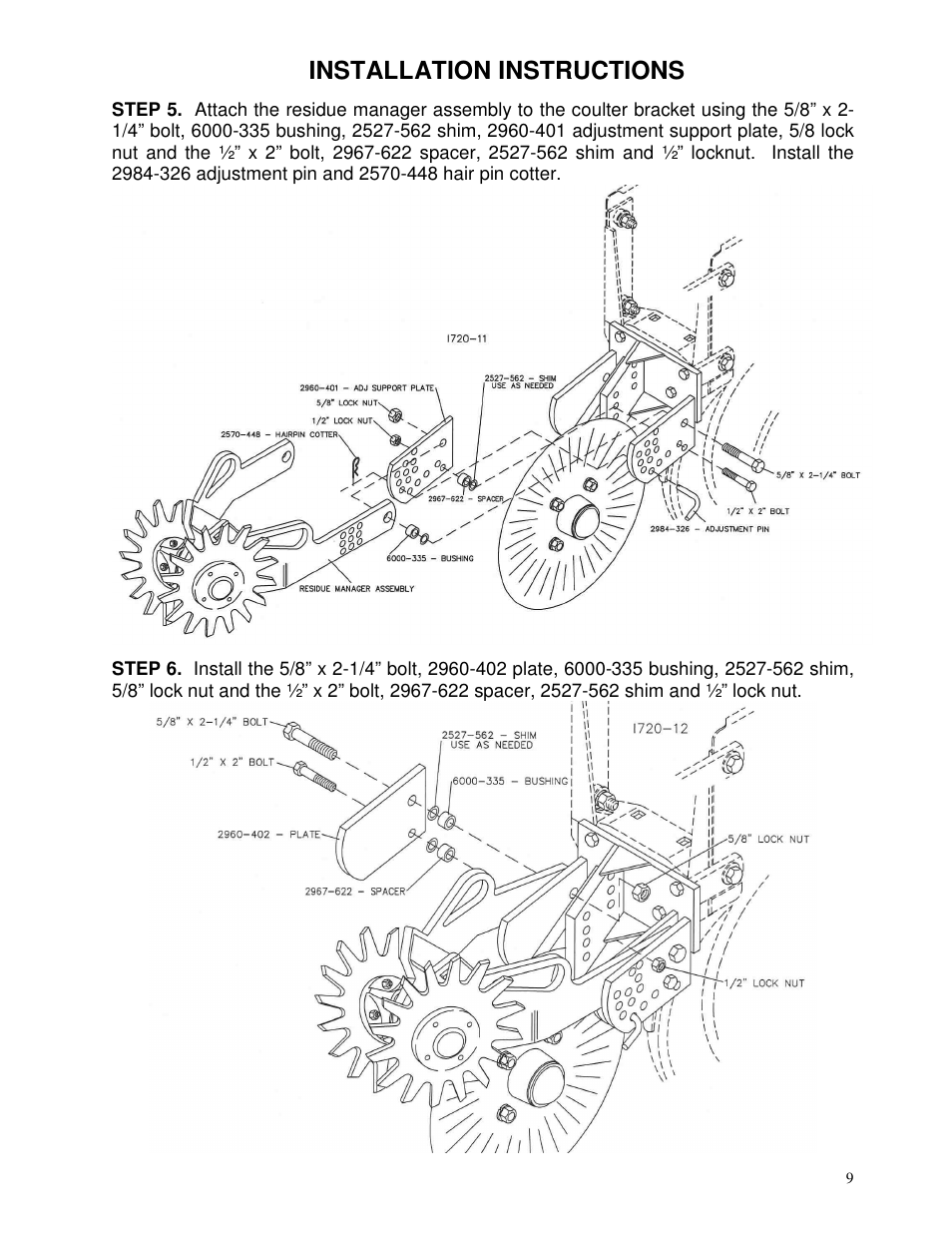Installation instructions | Yetter 2967-007 U.N.T. Residue Manager User Manual | Page 9 / 28