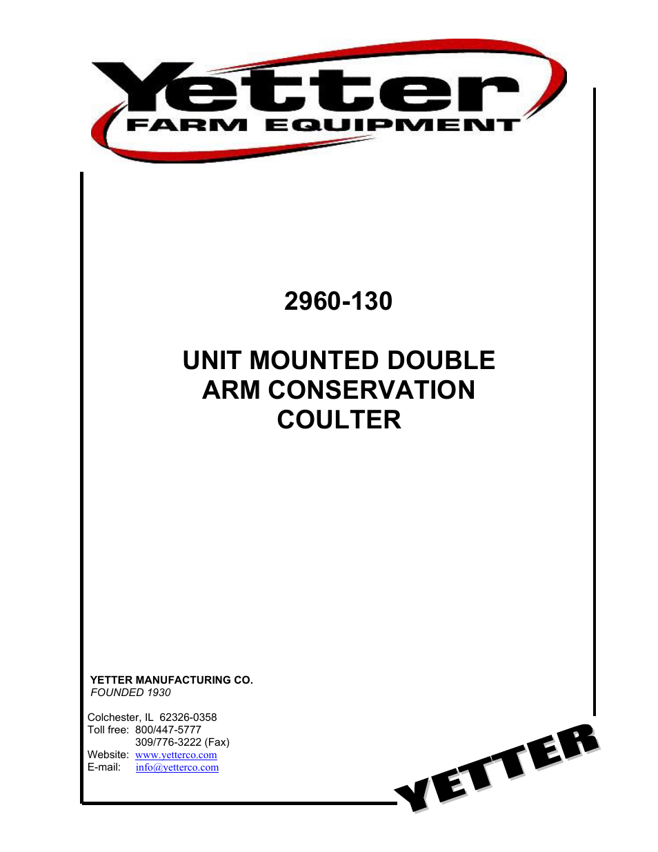 Yetter 2960-130 Unit Mounted User Manual | 12 pages