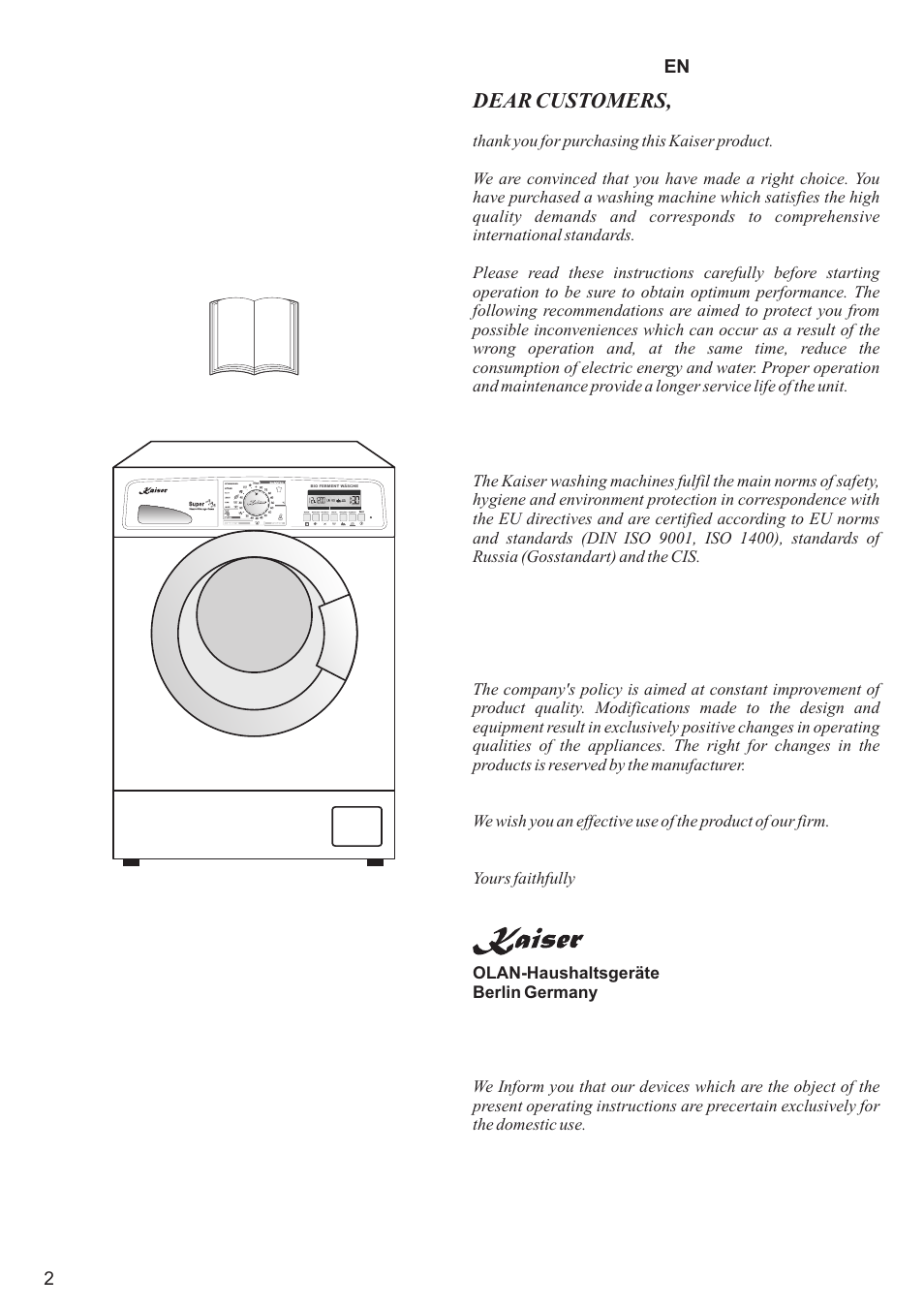 Dear customers | Kaiser С фронтальной загрузкой User Manual | Page 2 / 76