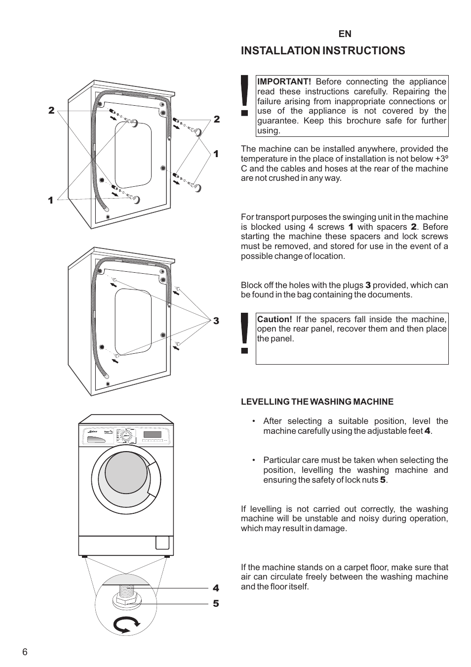 Installation instructions | Kaiser С фронтальной загрузкой User Manual | Page 6 / 76