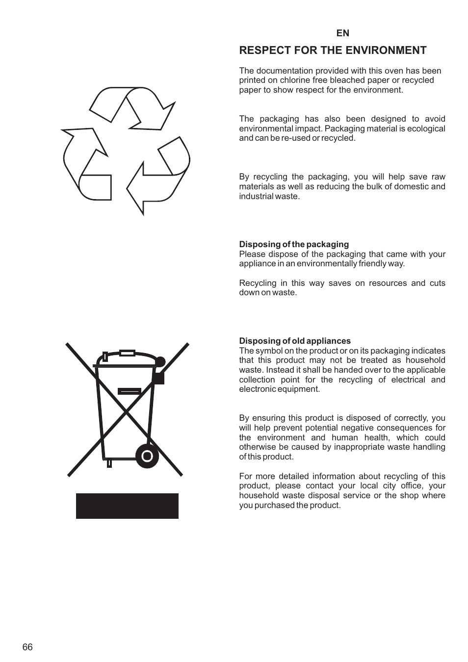 Respect for the environment | Kaiser С фронтальной загрузкой User Manual | Page 66 / 76