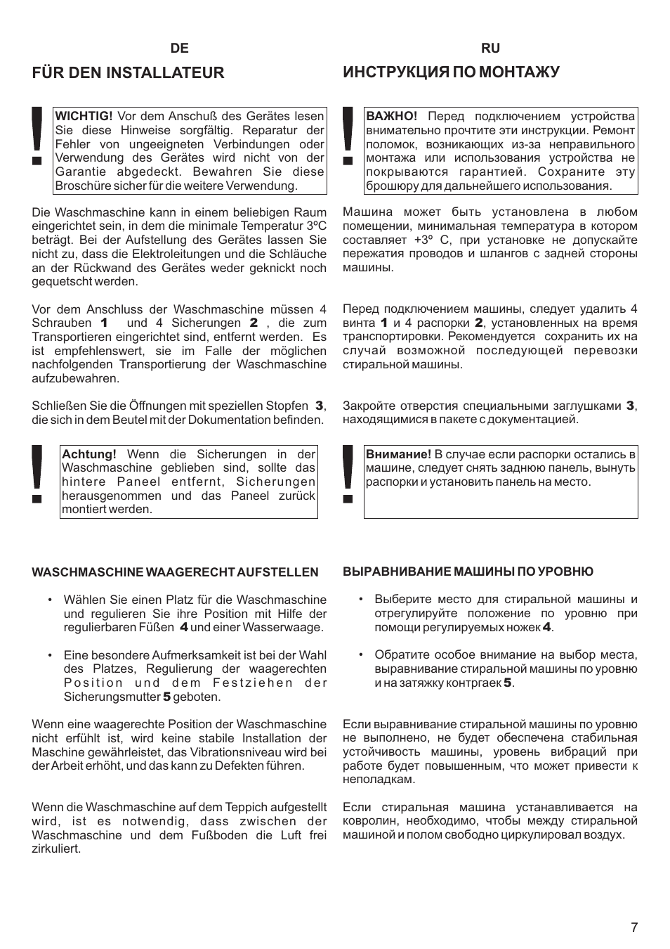 Инструкция по монтажу, Für den installateur | Kaiser С фронтальной загрузкой User Manual | Page 7 / 76