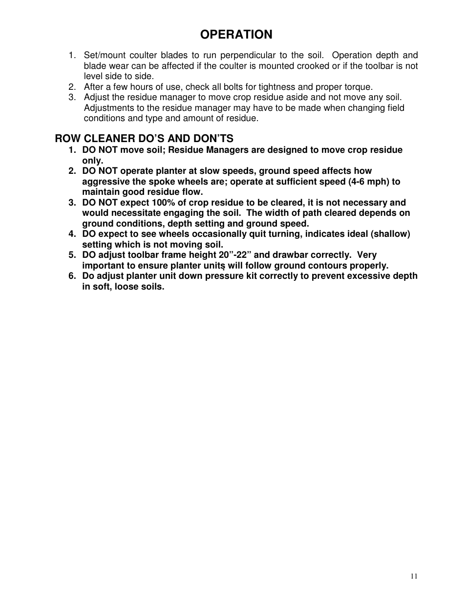 Operation | Yetter 2961-010-015 Cut and Move Coulter/Residue Manager Opener User Manual | Page 11 / 28