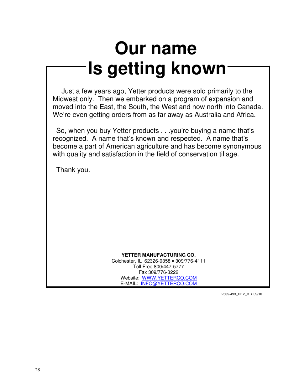Our name is getting known | Yetter 2961-010-015 Cut and Move Coulter/Residue Manager Opener User Manual | Page 28 / 28