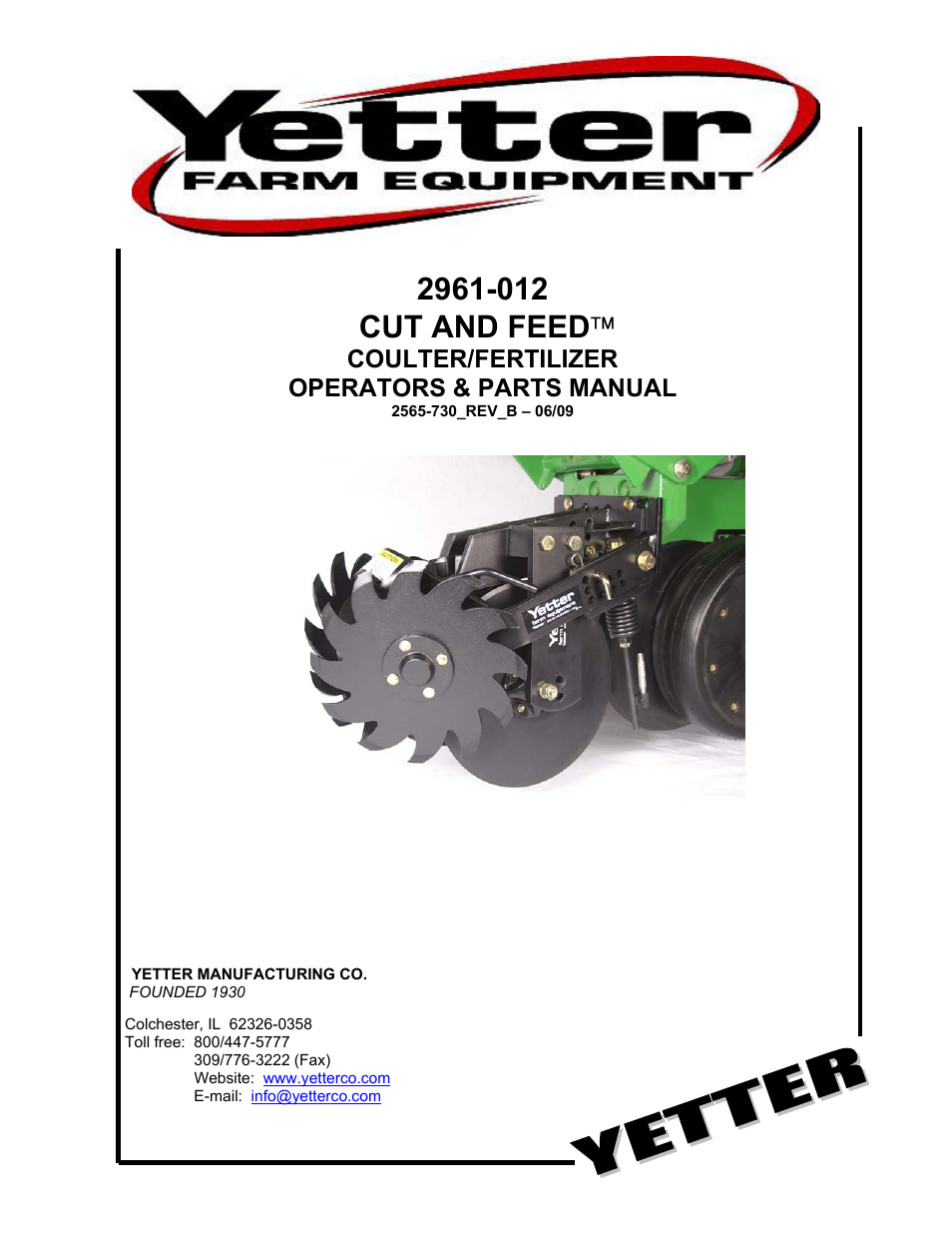 Yetter 2961-012 Cut and Feed Coulter/Fertilizer User Manual | 28 pages