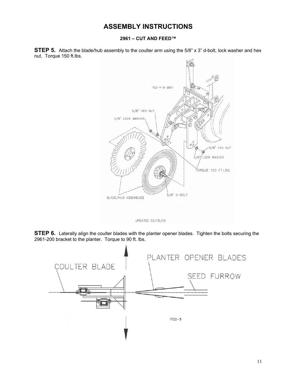 Assembly instructions | Yetter 2961-012 Cut and Feed Coulter/Fertilizer User Manual | Page 11 / 28
