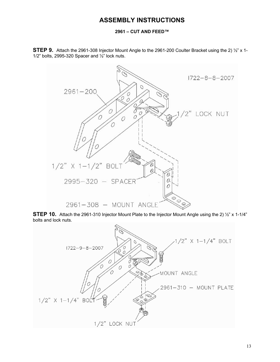 Assembly instructions | Yetter 2961-012 Cut and Feed Coulter/Fertilizer User Manual | Page 13 / 28