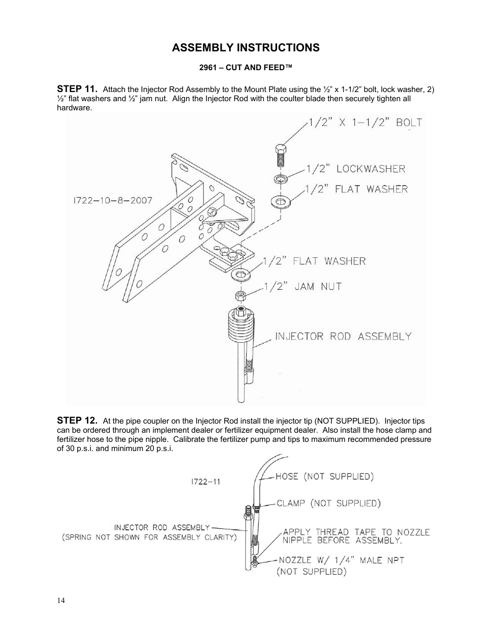 Assembly instructions | Yetter 2961-012 Cut and Feed Coulter/Fertilizer User Manual | Page 14 / 28