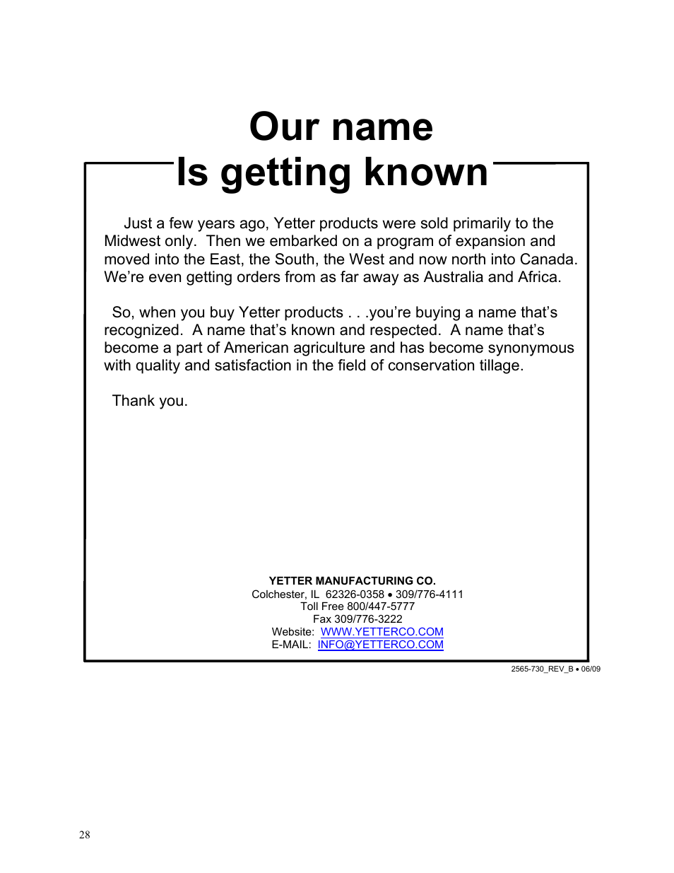 Our name is getting known | Yetter 2961-012 Cut and Feed Coulter/Fertilizer User Manual | Page 28 / 28