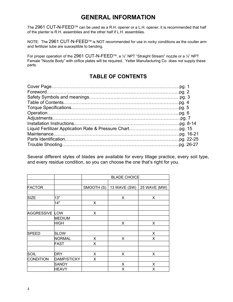 Yetter 2961-012 Cut and Feed Coulter/Fertilizer User Manual | Page 4 / 28