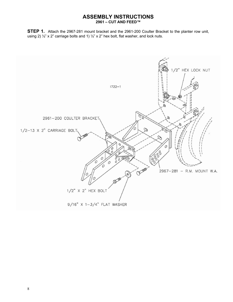 Assembly instructions | Yetter 2961-012 Cut and Feed Coulter/Fertilizer User Manual | Page 8 / 28