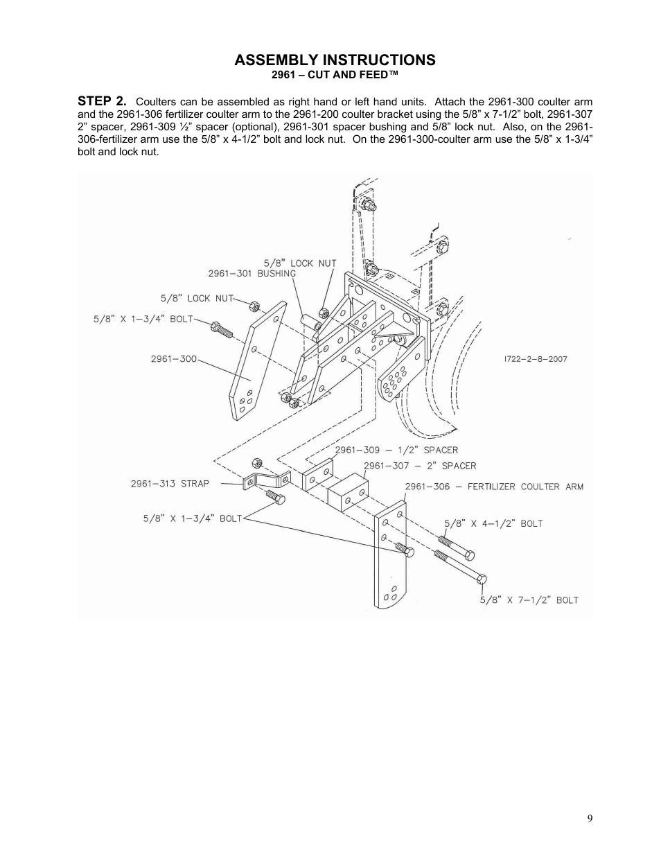 Assembly instructions | Yetter 2961-012 Cut and Feed Coulter/Fertilizer User Manual | Page 9 / 28