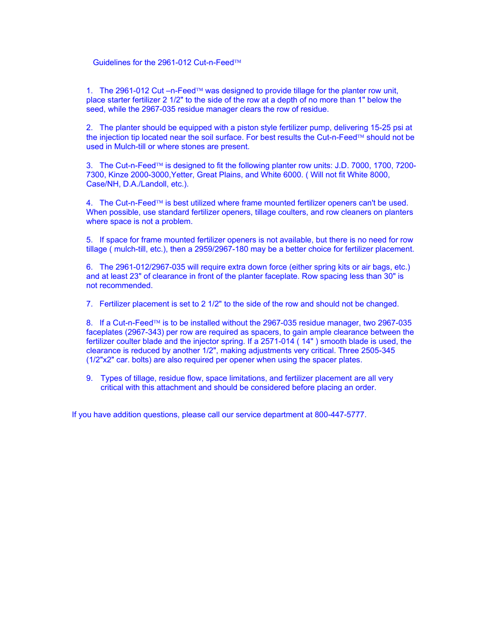 Yetter 2961-012 Guidelines User Manual | 1 page