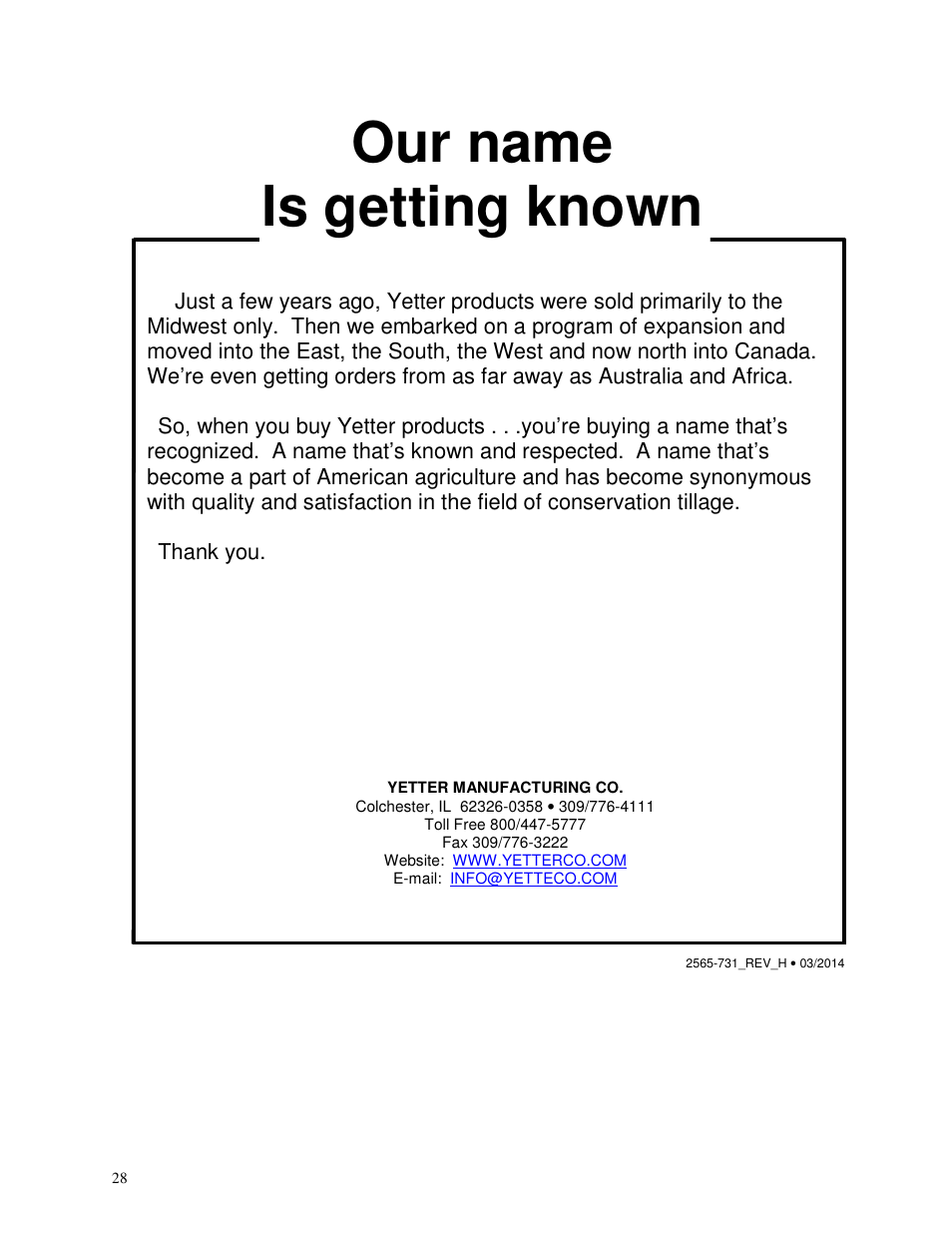 Our name is getting known | Yetter 2962 R.U.M.D.D.F.O. User Manual | Page 28 / 28