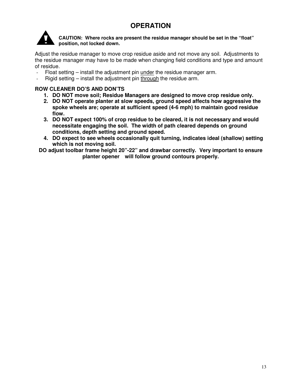 Operation | Yetter 2963 Challenger User Manual | Page 13 / 28