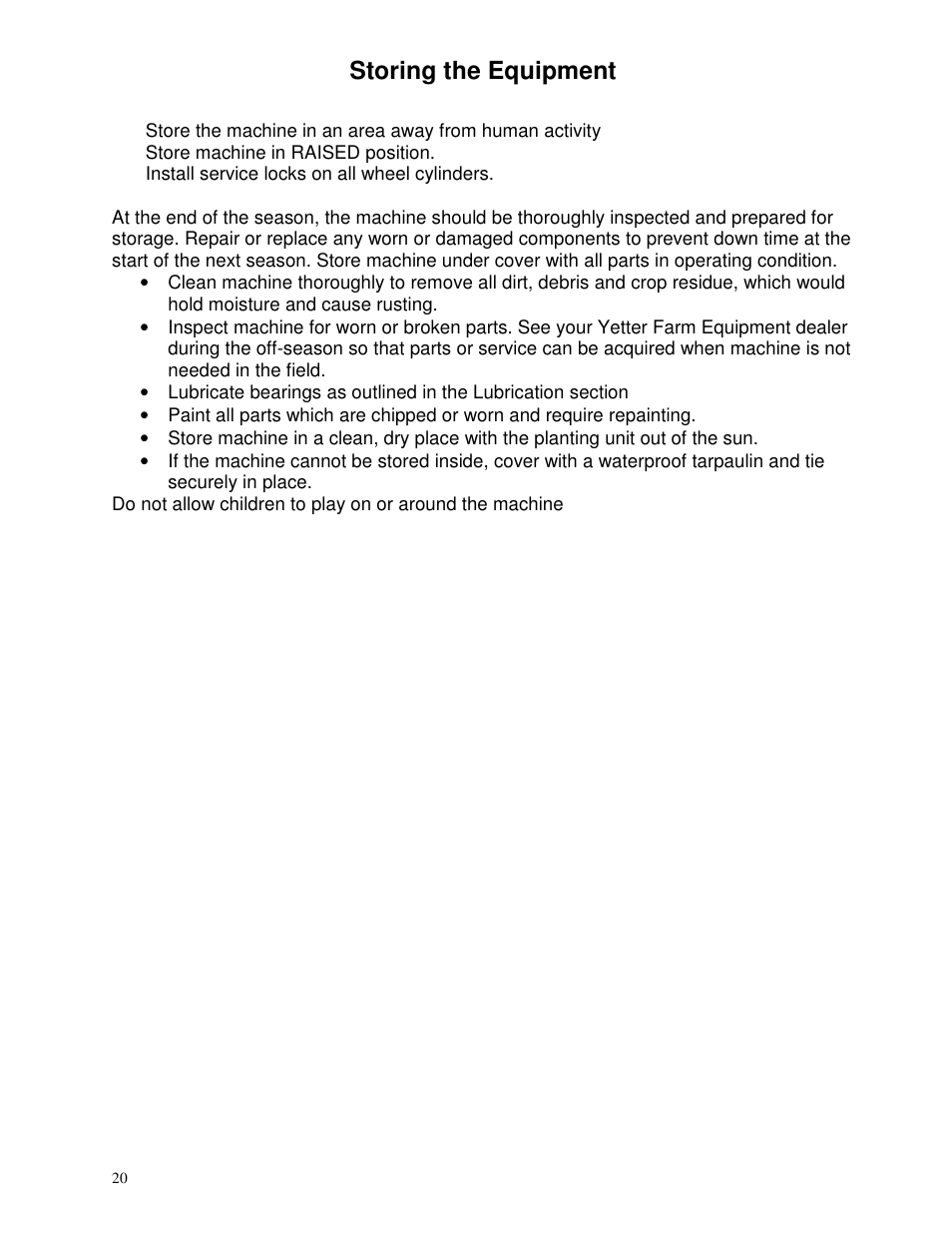Storing the equipment | Yetter 2963 Challenger User Manual | Page 20 / 28