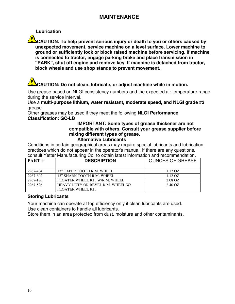 Maintenance | Yetter 2966-002 Residue Manager for 60/90 Air Seeder Opener User Manual | Page 10 / 20