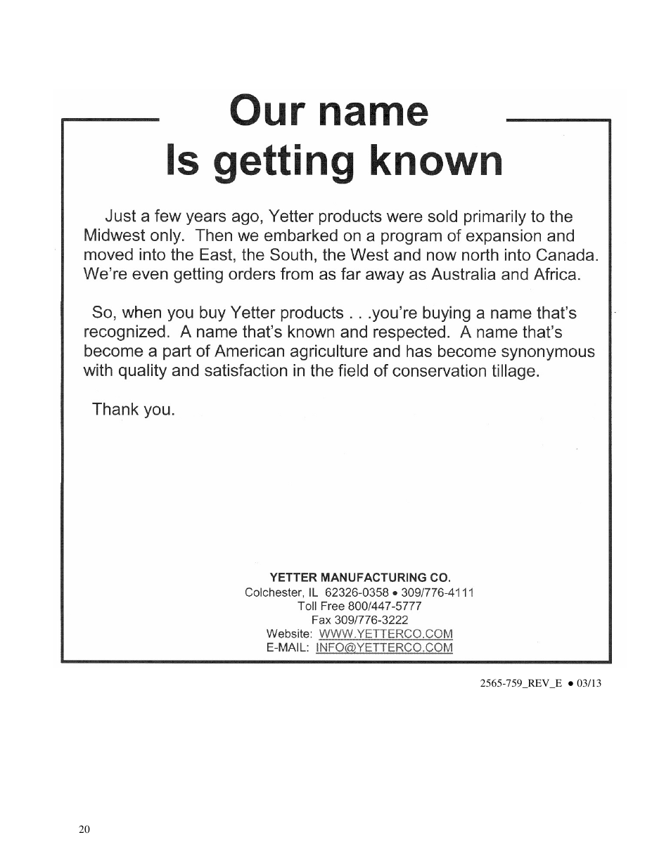 Yetter 2966-002 Residue Manager for 60/90 Air Seeder Opener User Manual | Page 20 / 20