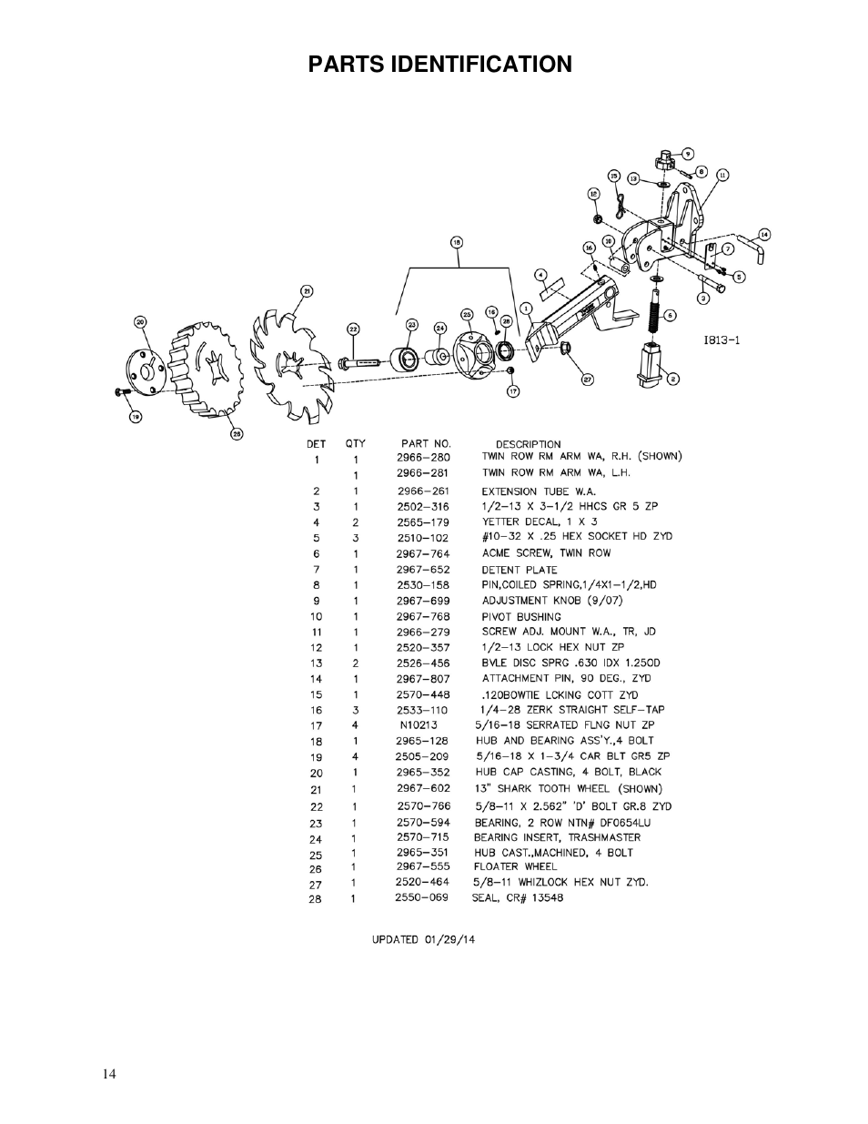 Parts identification | Yetter 2966-020 JD Hydraulic Drive Twin Row User Manual | Page 14 / 16