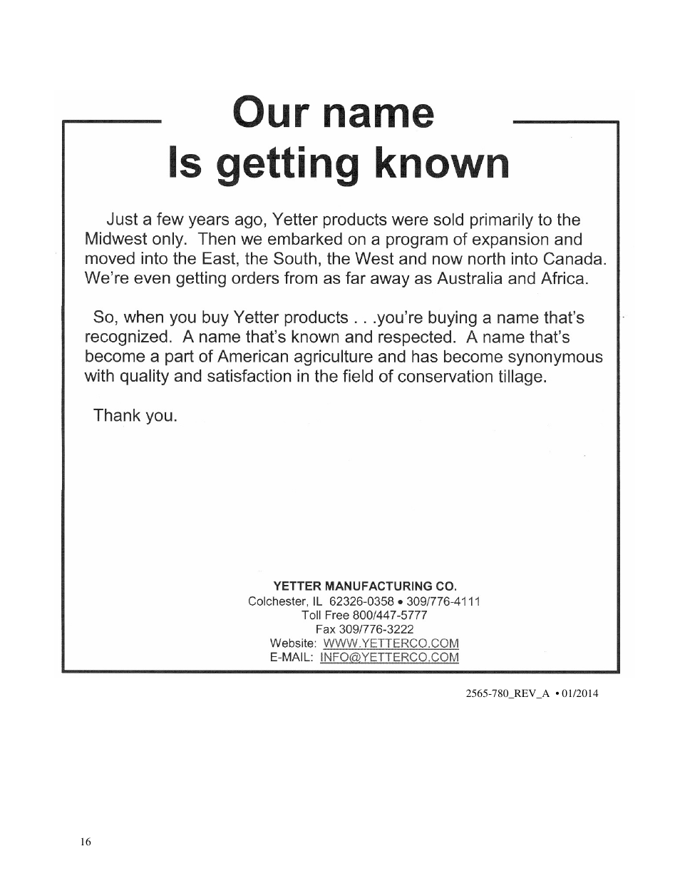 Yetter 2966-020 JD Hydraulic Drive Twin Row User Manual | Page 16 / 16