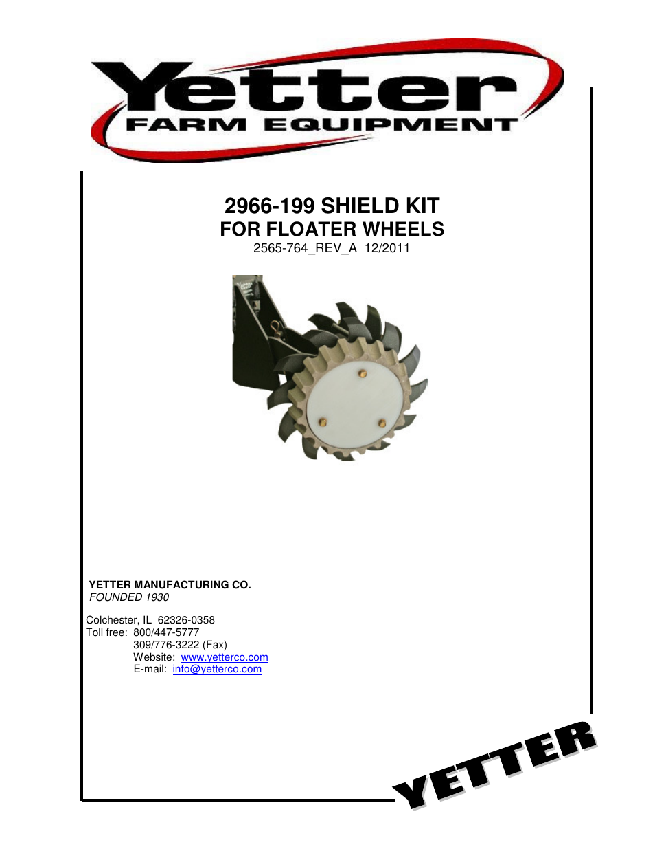 Yetter 2966-199 Shield Kit For Floater Wheels User Manual | 2 pages