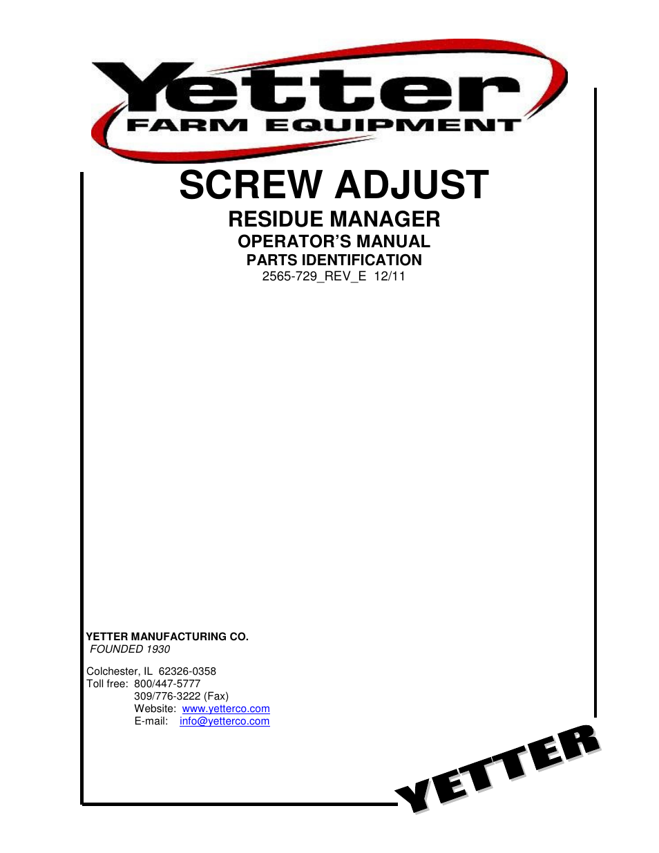 Yetter 2967 Series Screw Adjust Residue Manager User Manual | 36 pages