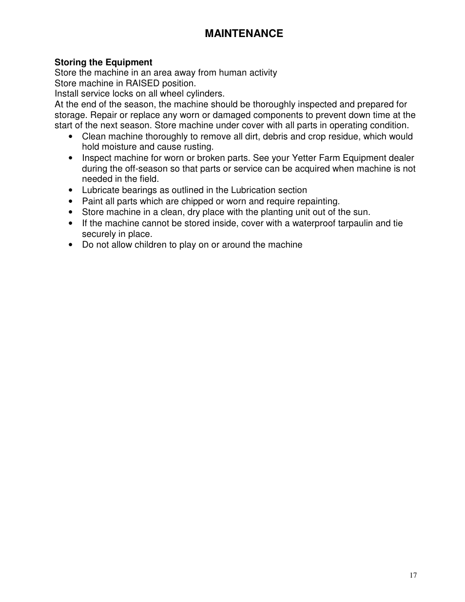 Maintenance | Yetter 2967 Series Screw Adjust Residue Manager User Manual | Page 17 / 36