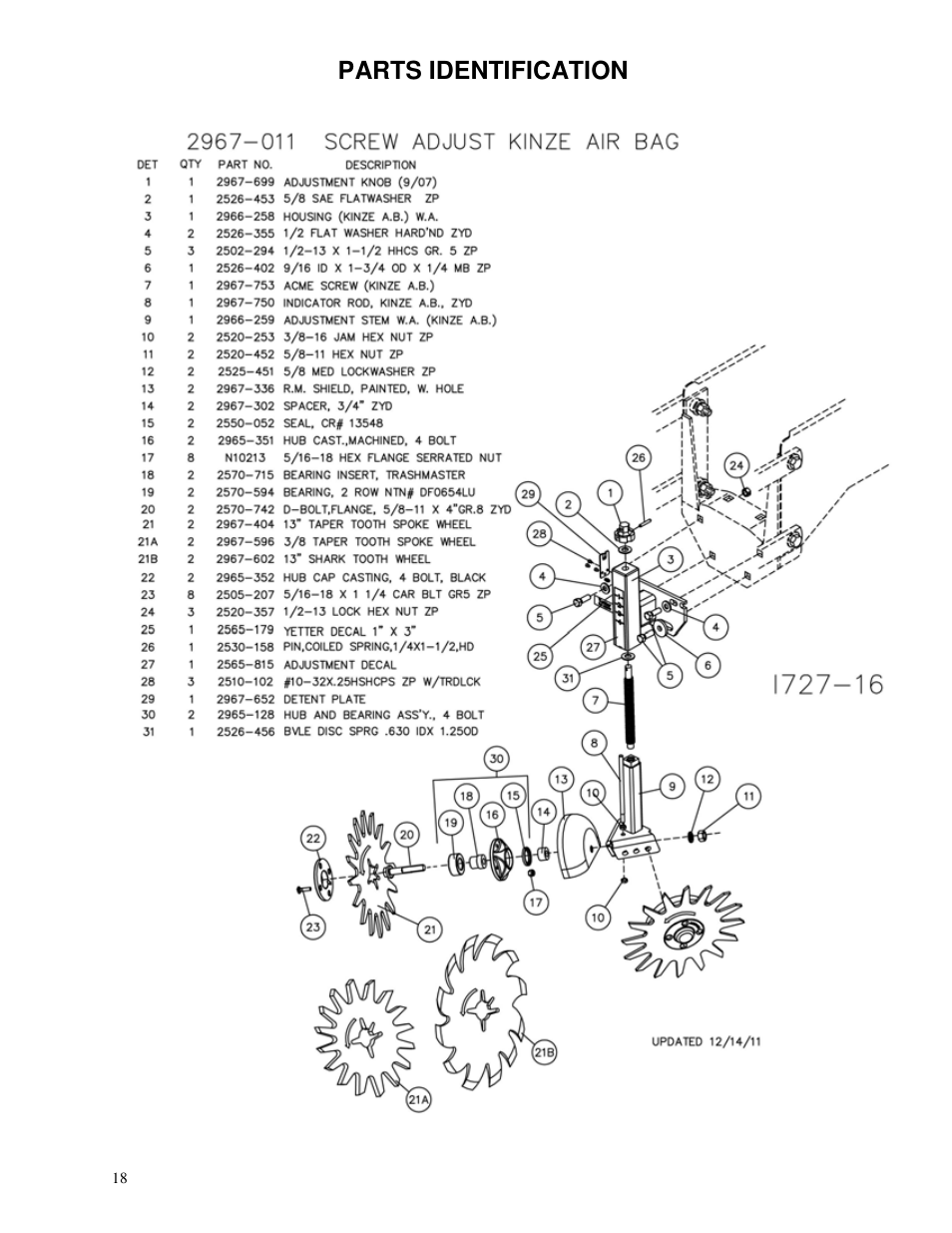 Parts identification | Yetter 2967 Series Screw Adjust Residue Manager User Manual | Page 18 / 36