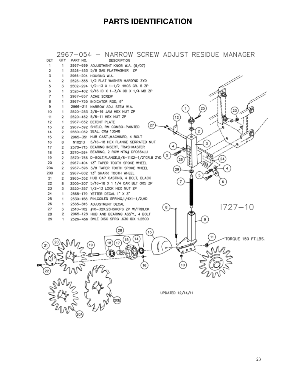 Parts identification | Yetter 2967 Series Screw Adjust Residue Manager User Manual | Page 23 / 36