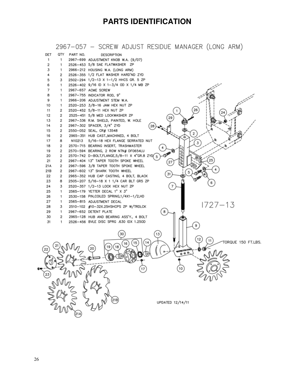 Parts identification | Yetter 2967 Series Screw Adjust Residue Manager User Manual | Page 26 / 36
