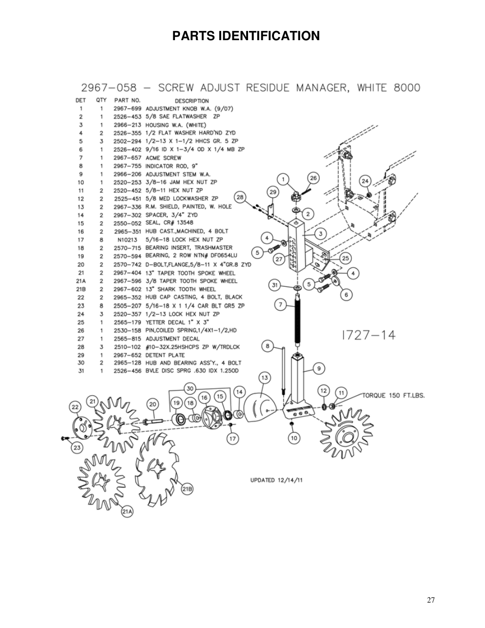 Parts identification | Yetter 2967 Series Screw Adjust Residue Manager User Manual | Page 27 / 36