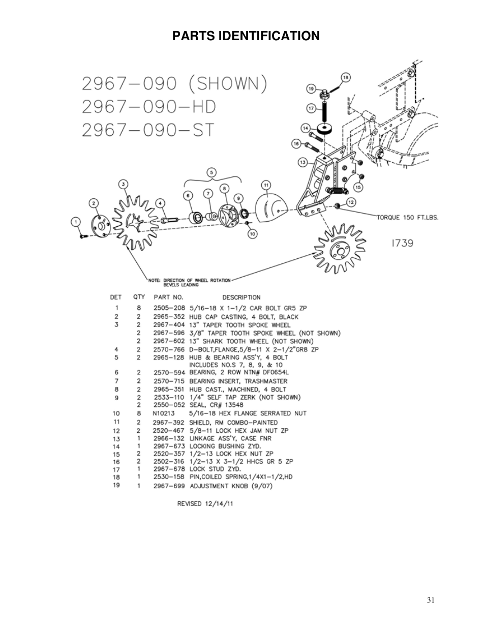 Parts identification | Yetter 2967 Series Screw Adjust Residue Manager User Manual | Page 31 / 36