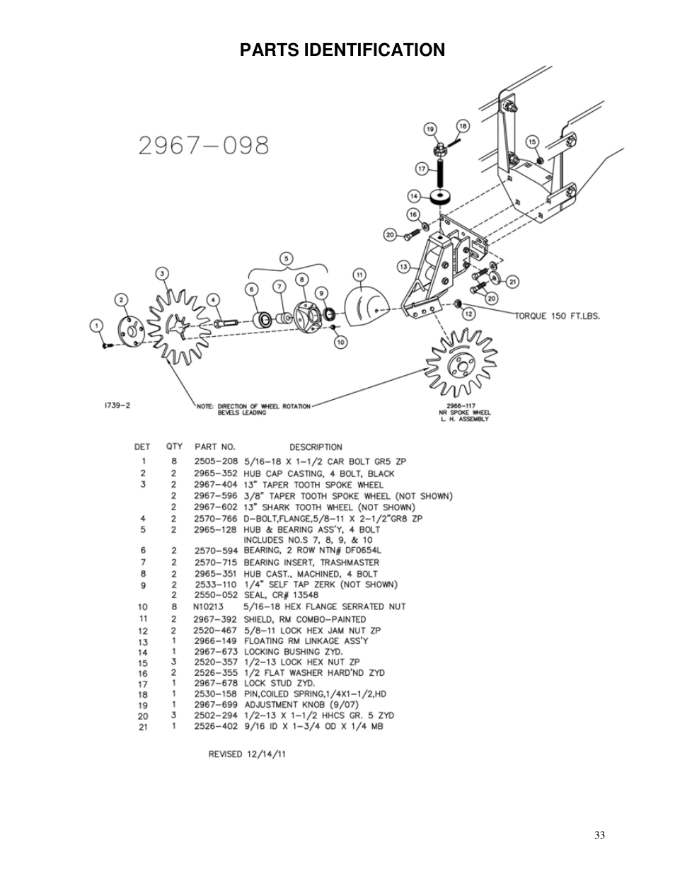 Parts identification | Yetter 2967 Series Screw Adjust Residue Manager User Manual | Page 33 / 36