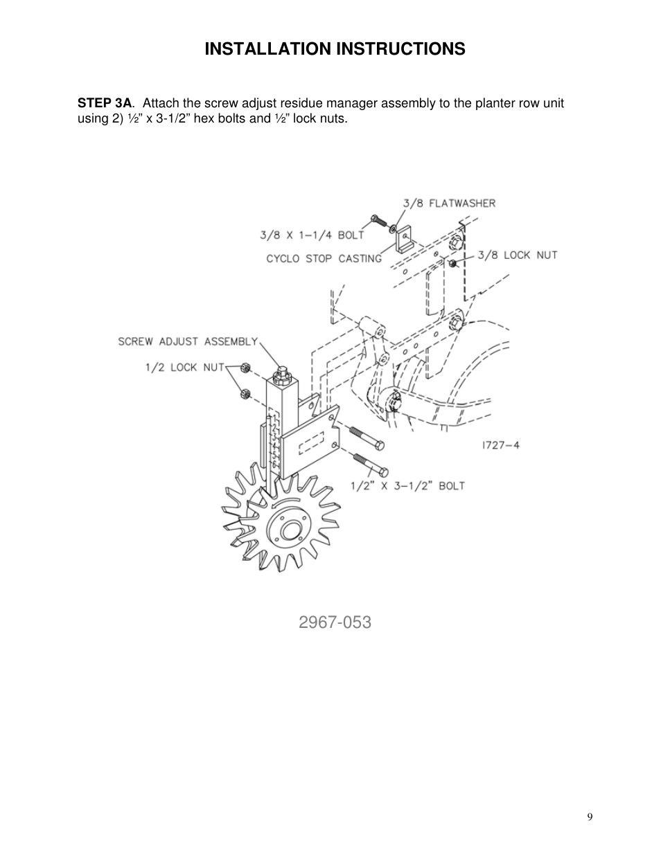 Installation instructions | Yetter 2967 Series Screw Adjust Residue Manager User Manual | Page 9 / 36