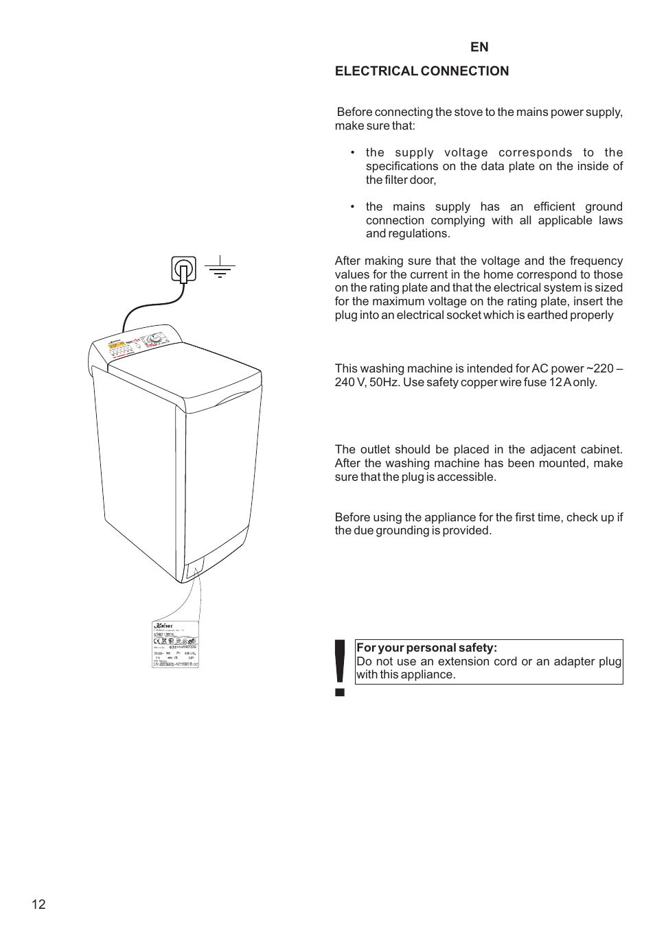 Kaiser С вертикальной загрузкой User Manual | Page 12 / 64