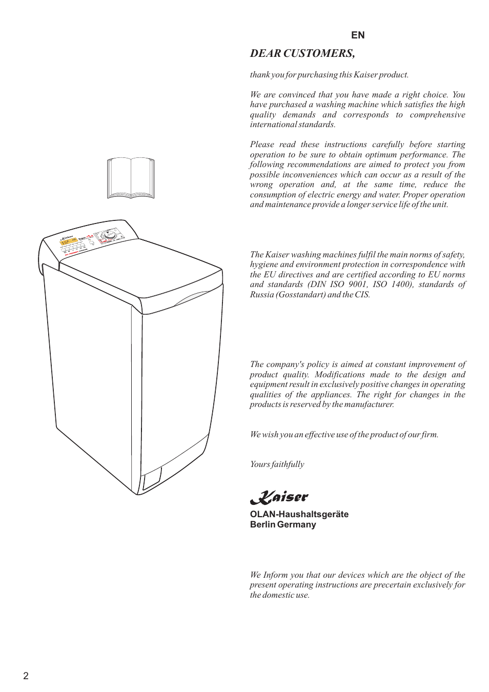 Dear customers | Kaiser С вертикальной загрузкой User Manual | Page 2 / 64