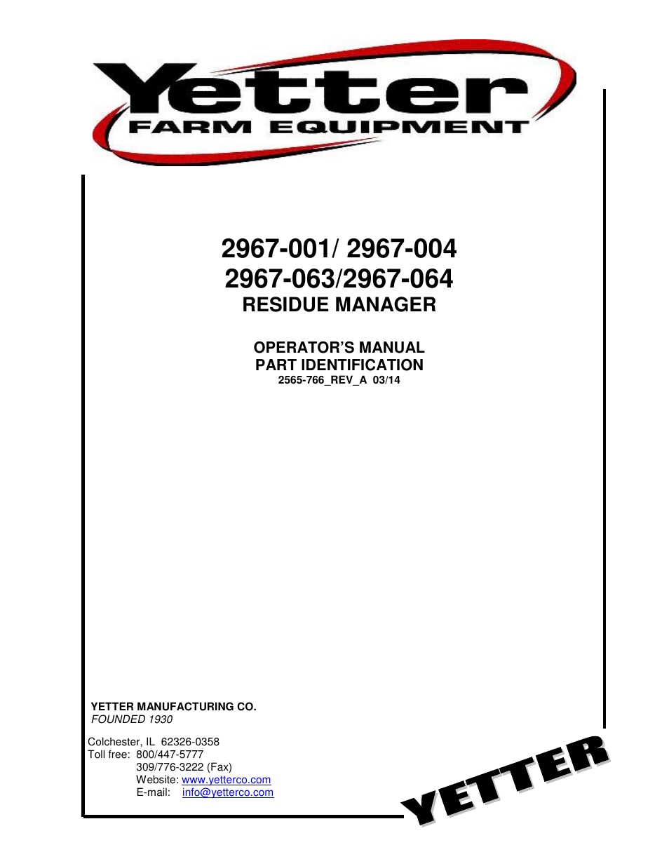 Yetter 2967-064 Residue Manager User Manual | 24 pages